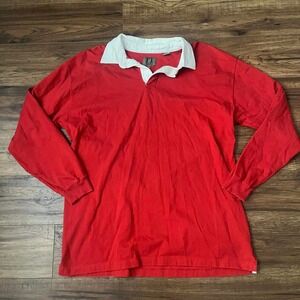 Vintage 90s Red White Long Sleeve Rugby Shirt‎ Mens XL Peppy Academia Old Money